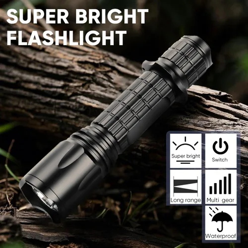 Vista 8 de Linterna Táctica de Riel Picatinny de 5000 Lúmenes - 5 Modos Luz de Rifle Recargable por USB con Interruptor de Presión - Ideal para Caza, Camping