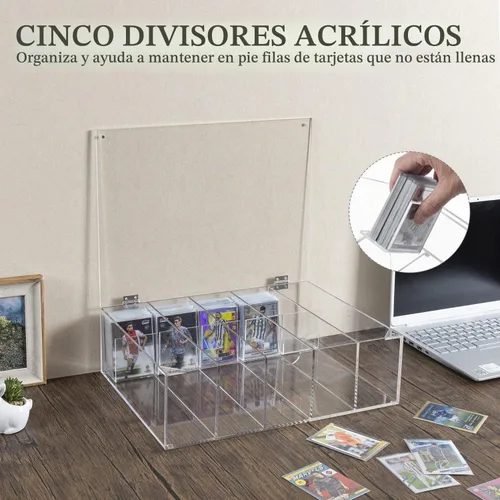 Vista 5 de MyGift Caja de almacenamiento de tarjetas coleccionables de 5 compartimentos, funda protectora de acrílico transparente de alta calidad