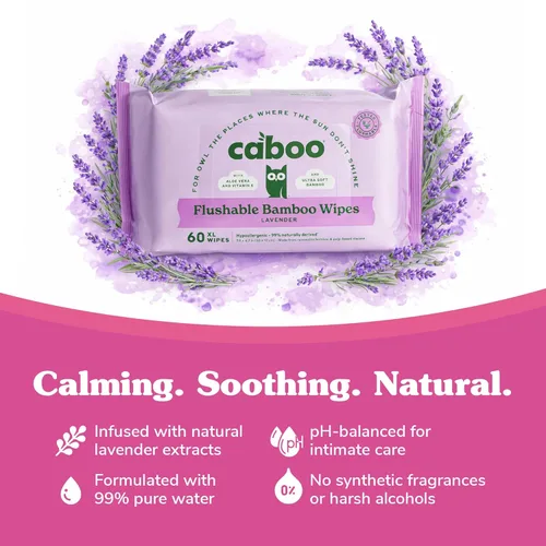 Vista 3 de Caboo Toallitas desechables de lavanda Toallitas desechables certificadas, seguras para sépticas, libres de químicos, biodegradables para adultos