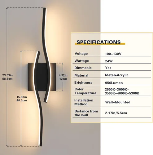 Vista 7 de Joossnwell Lámpara de tocador para baño, accesorios de iluminación sobre espejo, negro, regulable, 5CCT, accesorio de iluminación de tocador, luces