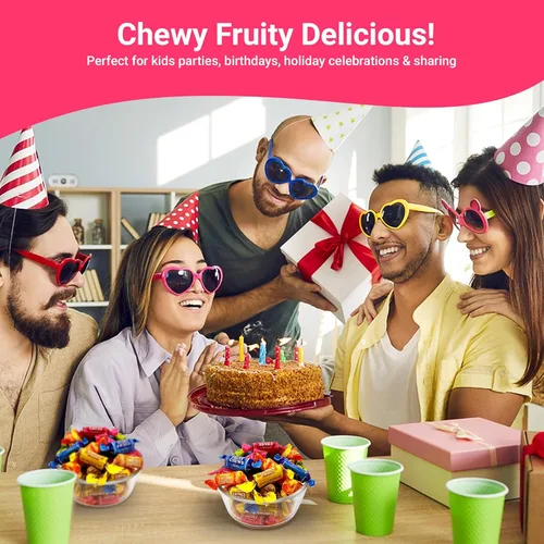 Vista 4 de Caramelos masticables de frutas - Bolsa a granel de 2 libras (Aprox. 140 piezas), Rollos de caramelos masticables, 5 sabores surtidos, caramelos
