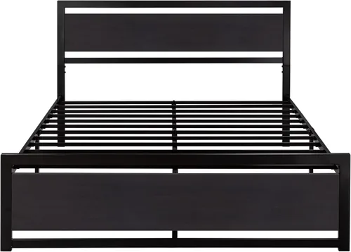 Vista 8 de SHA CERLIN Marco de cama tamaño completo con cabecera moderna, base de plataforma de metal resistente con pie de cama cuadrado y soporte de 13 Negro