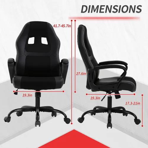 Vista 3 de Silla de oficina ergonómica para juegos, respaldo alto, silla de escritorio para computadora con soporte lumbar, silla ajustable de piel sintética