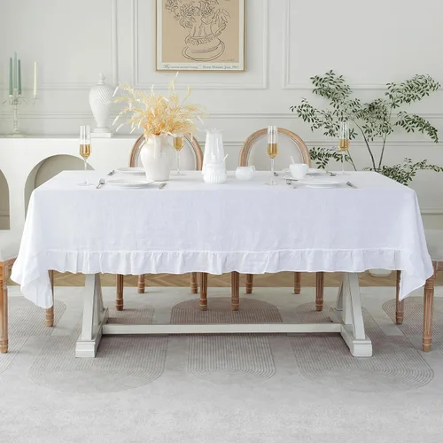 Vista 25 de Linen World - Mantel de lino de otoño de 90 x 60 pulgadas, mantel rectangular lavable de lino francés para comedor, al aire libre, bodas