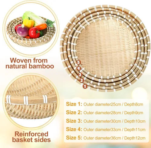 Vista 2 de Geelin 5 cestas de pan de bambú tejidas de 5 tamaños para colgar en la pared en forma de U, cesta redonda de pared decorativa para alimentos