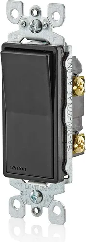 Vista 2 de Leviton 5601-2E - Interruptor silencioso de CA Decora Rocker, de polaridad única, 15 amperios, 120/277 voltios, grado residencial, con conexión a