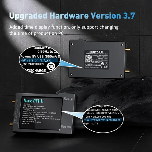 Vista 3 de SEESII Analizador de red vectorial y antena NanoVNA-H 10KHz-1.5GHz con estuche protector EVA de 2.8", impermeable y resistente a golpes, mide