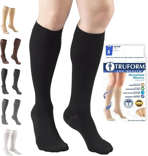 Vista 8 de Truform Medias de compresión médicas de 20-30 mmHg, microfibra con infusión de aloe, hasta la rodilla, puntera cerrada, beige, talla S