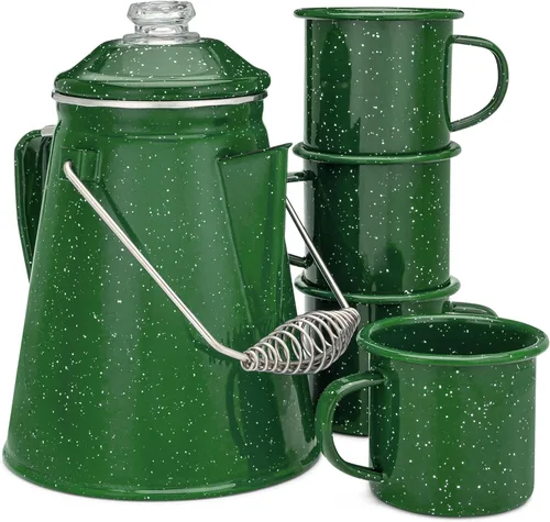 Vista 10 de COLETTI Juego Clásico de Cafetera Percoladora de Esmalte y Tazas — La Cafetera de Camping Más Nostálgica, Ahora Modernizada