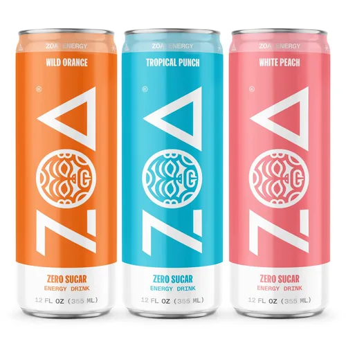 Vista 29 de ZOA Zero Sugar Energy Drinks - Tropical Punch Fórmula energética saludable con cafeína natural, vitamina C diaria, vitaminas B esenciales, sin