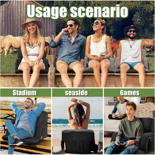 Vista 7 de Sillas de estadio plegables extra anchas con respaldo y cojín, diseño estilo sofá, 6 posiciones reclinables, asientos impermeables