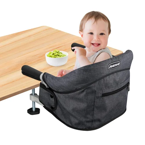 Silla alta de gancho, silla alta portátil plegable con clip, asiento de alimentación ligero con bolsa de almacenamiento, arnés de seguridad sin BPA