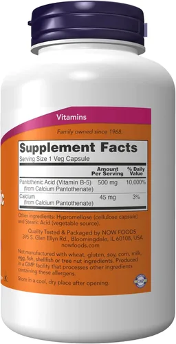 Vista 2 de NOW Foods Suplementos, ácido pantoténico (vitamina B-5) 500 mg, vitamina del complejo B, 250 cápsulas (paquete de 2)