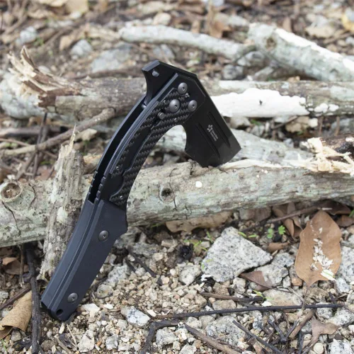 Vista 6 de KATSU Hacha plegable para camping, hacha táctica japonesa plegable de bolsillo con bloqueo de eje para supervivencia, al aire libre, corte