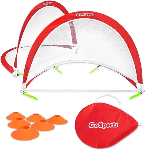 GoSports Porterías de fútbol portátiles desplegables para patio trasero – Niños y adultos – Juego de dos redes con conos de entrenamiento de