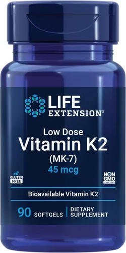 Life Extension Vitamina K2 en dosis bajas, apoya la salud arterial, sin OMG, sin gluten, 90 cápsulas blandas