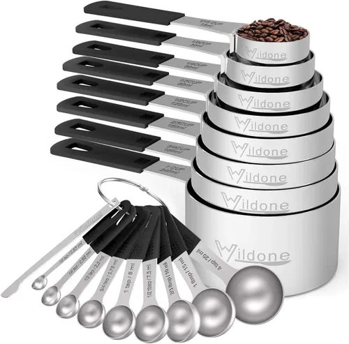 Vista 8 de Wildone Juego de tazas medidoras de 8 piezas, tazas medidoras de acero inoxidable, perfectas para ingredientes secos y líquidos, aptos