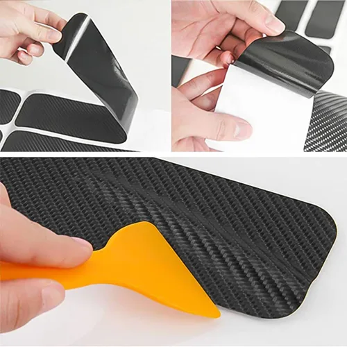 Vista 4 de Protector de parachoques trasero de automóvil, adhesivo antiarañazos de fibra de carbono para proteger el borde de la puerta del automóvil