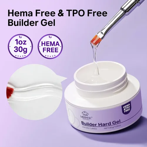 Vista 3 de MIZHSE Gel duro sin HEMA para uñas, gel constructor transparente de 1.06 onzas, endurecedor de uñas, gel de extensión U V/LED, para reparación