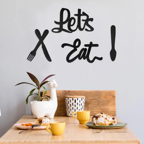 Vista 6 de Jetec 5 carteles de decoración de pared de cocina, tenedor, cuchara, cuchillo, decoración de cocina, letrero rústico de madera para decoración