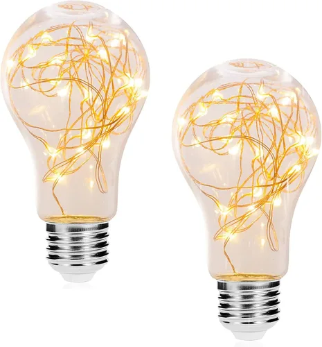 Vista 9 de Paquete de 4 bombillas LED de 1.2 W A60 E26 Edison bombillas LED de filamento bombillas decorativas flash estrellado luces decorativas de alambre