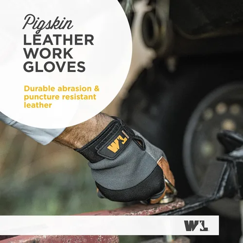 Vista 3 de Wells Lamont Guantes de trabajo de elastano híbridos de piel resistente para hombre, XL (3236XL), gris