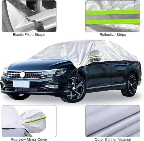 Vista 6 de HAMTRED Cubierta de parabrisas para hielo y nieve, cubierta de medio automóvil con correas reflectantes, cubierta protectora para techo solar a