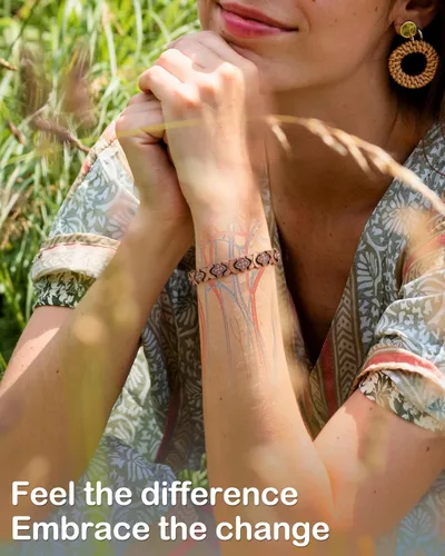 Vista 3 de Pulseras de cobre puro Feraco para mujer, pulsera magnética 5X de ultra resistencia con imanes de neodimio de 5000 gauss y cierre de mariposa