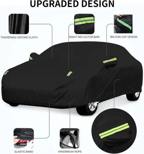Vista 7 de Funda a medida para automóvil mini-auto, 7 capas de cubierta impermeable para todo tipo de clima, para exteriores, cubierta completa contra la Negro