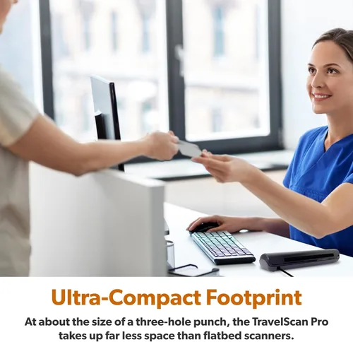Vista 7 de Ambir TravelScan Pro Go Bundle - Escáner compacto portátil alimentado por USB, tarjetas de presentación y recibos para PC con Windows con funda