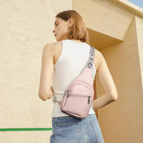 Vista 51 de Telena Bolso bandolera para mujer, bolso cruzado para mujer, cangurera de cuero vegano con correa ajustable