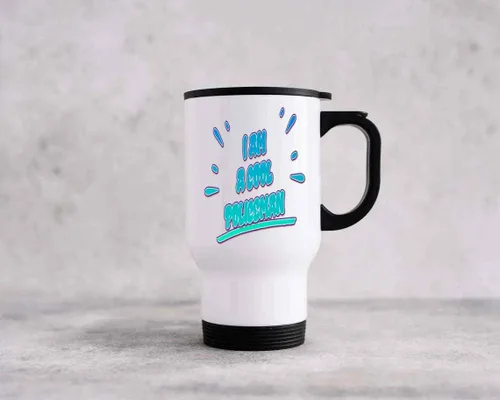 Vista 2 de Gift for Policemen - Great Cop German Quote Present for Law Enforcement - 14 Oz White Stainless Steel Travel Mug