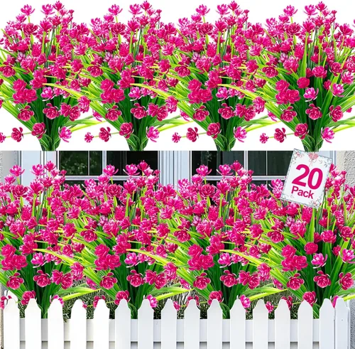 Vista 10 de Turnmeon - 20 Ramos de flores artificiales para decoración de exteriores, primavera o verano, hogar o jardín, resistentes a los rayos ultravioleta