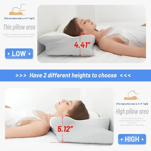 Vista 4 de Almohada cervical para aliviar el dolor de cuello, almohada ortopédica ergonómica de espuma viscoelástica para dormir, almohadas cervicales de apoyo