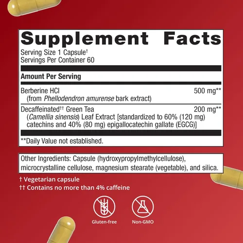 Vista 5 de Metagenics Berberina GT, 500 mg Berberina HCl, 60 unidades 500 mg de berberina HCl, apoya la salud del corazón y el metabolismo