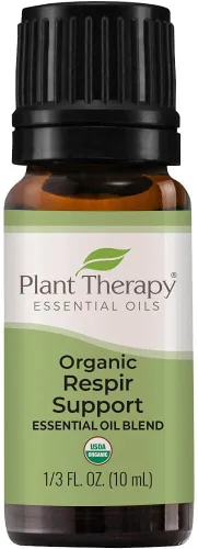 Plant Therapy Organic Respir Support Mezcla de aceites esenciales 0.3 fl oz (1/3 oz) 100% puro, sin diluir, aromaterapia natural, grado terapéutico