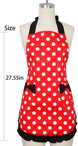 Vista 4 de RosieLily Retro Aprons for Women with Pockets Vintage Apron Kitchen Apron for Cooking Baking Cute Rojo
