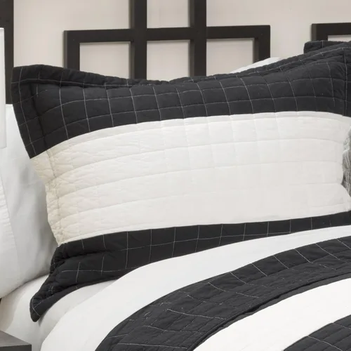 Vista 2 de Lush Decor New Berlin - Juego de cama de 3 piezas con diseño de rayas, tamaño matrimonialqueen, negro y blanco