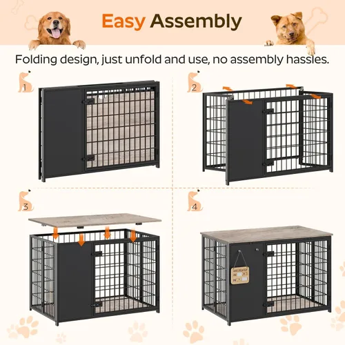 Vista 3 de YATINEY Muebles plegables para perros, jaula para perros con marco de bricolaje, perrera resistente para interiores con ganchos, mesa auxiliar