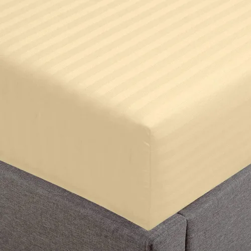Vista 23 de Feather & Stitch - Sábana bajera ajustable de 100 % algodón, tejido satinado de damasco, transpirable a rayas, sábana elástica para colchón de 18