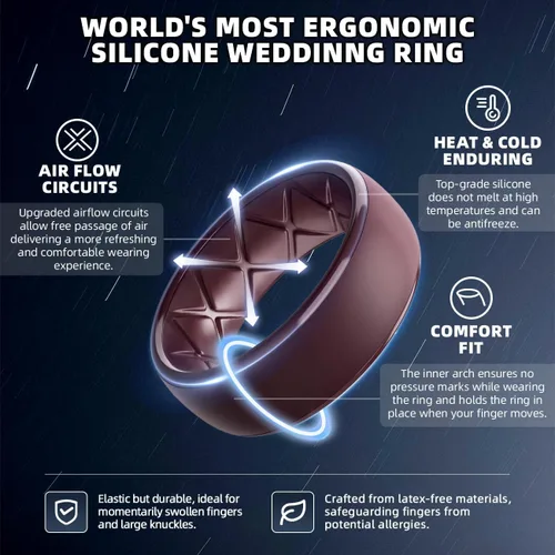Vista 41 de Egnaro Anillos de boda de silicona para hombre: 1/4/6/7 Multipack de anillos de boda de goma con arco interior Diseño ergonómico transpirable