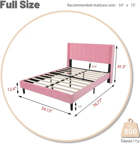 Vista 2 de Base de cama de plataforma tapizada completa con cabecero, base de colchón, soporte de listones de madera, silencioso, no necesita somier, fácil