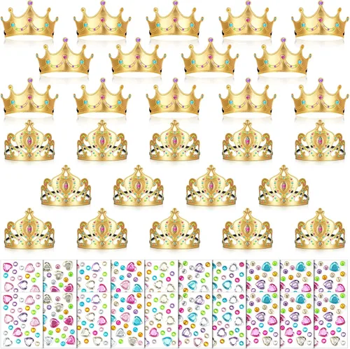 Yaomiao 66 tiaras de espuma de princesa, coronas de bricolaje, regalos de fiesta para niños, calcomanías de diamante de cristal para niñas, haciendo