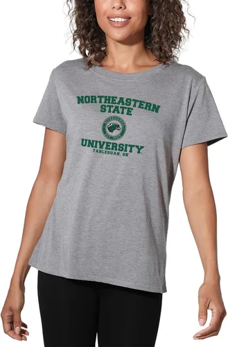 Vista 408 de Colección oficial de camisetas sueltas con logotipo de círculo envejecido universitario para mujer, jaspeado atlético