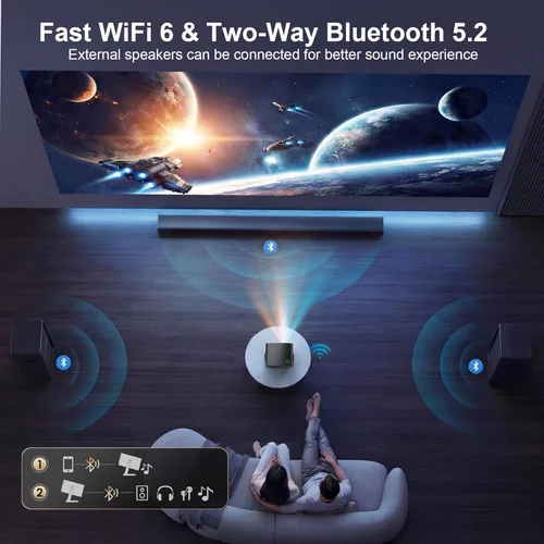 Vista 6 de Compatible con Netflix y soporte 4K: proyector inteligente con WiFi y Bluetooth, proyector de película casera nativo 1080P