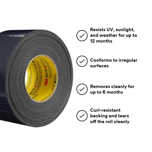 Vista 2 de 3M Performance Plus 8979 Cinta Adhesiva para Conductos de Servicio Pesado, Negro, 29 pulgadas x 60 yardas, 12.1 mil, Remoción Limpia de 6 Meses