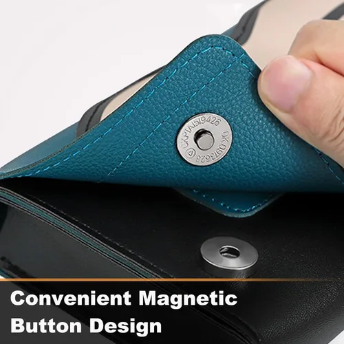 Vista 3 de FUNLAB Funda para interruptor compatible con Nintendo Switch y Switch OLED bonito embrague de viaje de cuero con soporte para juegos color azul