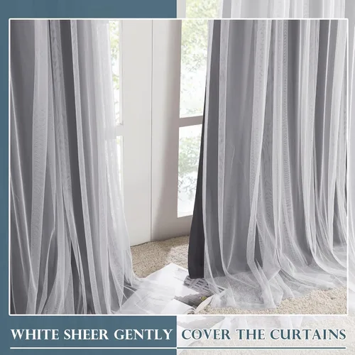 Vista 9 de PONY DANCE Cortinas de Doble Capa - Cortinas Opacas de 63 Pulgadas de Largo, Diseño con Ojales en la Parte Superior, Paneles Transparentes Blancos
