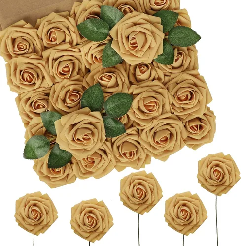 Vista 53 de N&T NIETING 25 unidades de flores artificiales, Rosas de espuma artificial de sensación real al tacto, decoración para boda, dama de honor, ramo