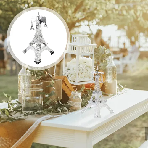 Vista 5 de Uonlytech 1 portavelas giratorio de la torre Eiffel elegante de metal para decoración de mesa para el hogar, bodas y ocasiones especiales, centro